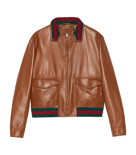 gucci brown leather bomber jacket|vintage gucci leather jacket men's.